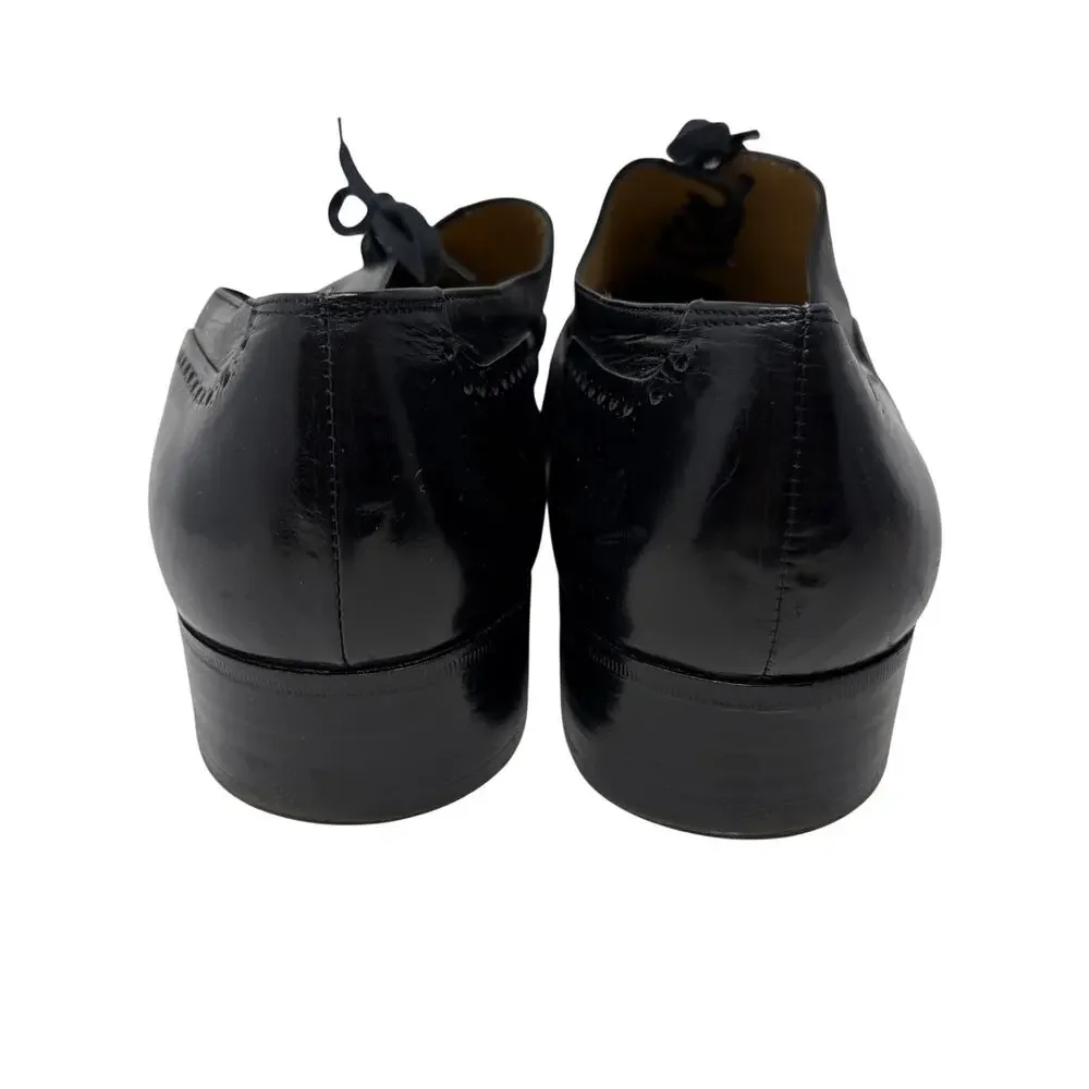 VTG R Martegani Oxford Wingtip Brogues Mens 10.5 D Black Leather Made In Italy
